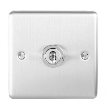 Brushed Steel Toggle Switch, Grey Inserts | 2 Way, 10A | Enhance Decorative range by Eurolite - ENT1SWSS