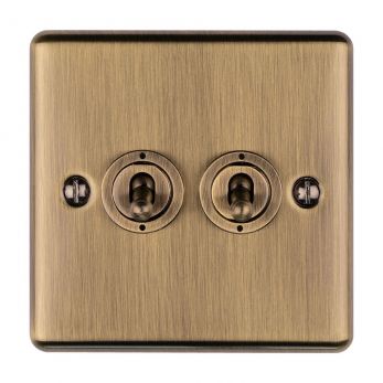 Antique Brass Double Toggle Switch, Matching Inserts and Switches | 2 Way, 10A | Enhance Decorative range by Eurolite - ENT2SWABB