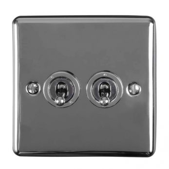 Black Nickel Double Toggle Switch, Black Inserts and Matching Switches | 2 Way, 10A | Enhance Decorative range by Eurolite - ENT2SWBN