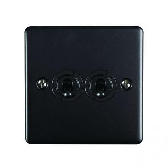 Matt Black Double Toggle Switch, Black Inserts | 2 Way, 10A | Enhance Decorative range by Eurolite - ENT2SWMBB