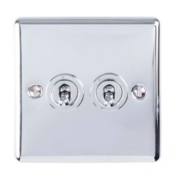 Polished Silver Double Toggle Switch, Matching Inserts and Switches | 2 Way, 10A | Enhance Decorative range by Eurolite - ENT2SWPC