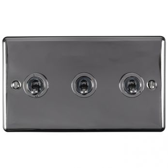 Black Nickel Triple Toggle Switch, Black Inserts and Matching Switches | 2 Way, 10A | Enhance Decorative range by Eurolite - ENT3SWBN