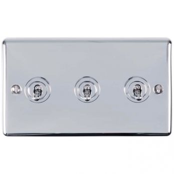 Polished Silver Triple Toggle Switch, Matching Inserts and Switches | 2 Way, 10A | Enhance Decorative range by Eurolite - ENT3SWPC