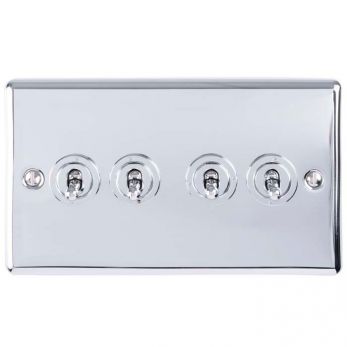 Polished Silver 4 Gang Toggle Switch, Matching Inserts and Switches | 2 Way, 10A | Enhance Decorative range by Eurolite - ENT4SWPC
