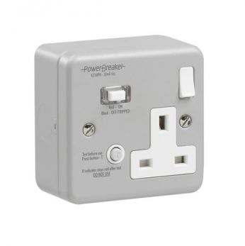 Greenbrook K21MPAPN-C Metal Clad 1 Gang RCD Switched Socket 30mA 13A, White, 86x86x12.5mm