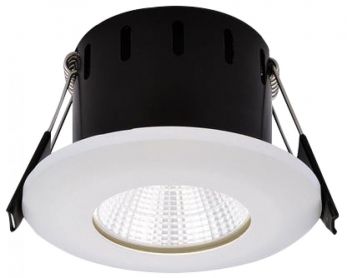 Fixed Compact IP65 Dimmable LED Fire Rated Downlight - Cool White - 4000K - 7W - 620 Lumens - 55 Deg Beam Angle - White Finish - 60mm Cut Out - 80mm D
