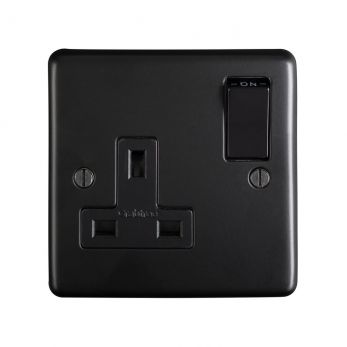 Matt Black Single Socket, Black Inserts | 13A | Stainless Steel range by Eurolite - MB1SOB