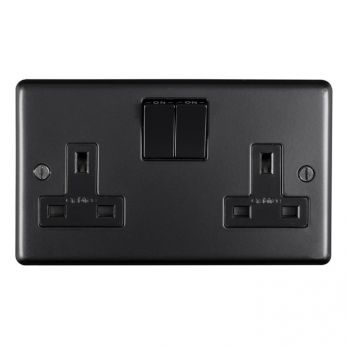 Matt Black Double Socket, Black Inserts | 13A | Stainless Steel range by Eurolite - MB2SOB