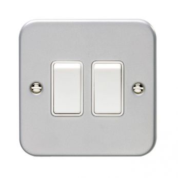 Metal Clad Double Light Switch, White Inserts | 1 Way, 10A | Utility range by Eurolite - MC2SWW