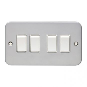 Metal Clad 4 Gang Light Switch, White Inserts | 1 Way, 10A | Utility range by Eurolite - MC4SWW