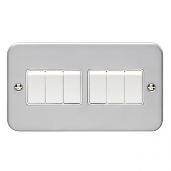 Metal Clad 6 Gang Light Switch, White Inserts | 1 Way, 10A | Utility range by Eurolite - MC6SWW