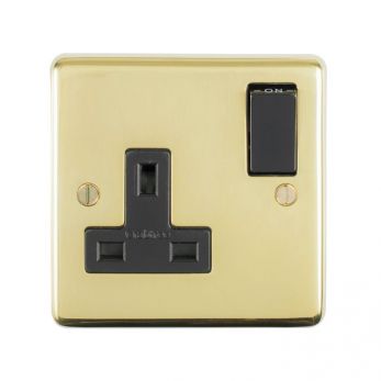 Polished Brass Single Socket, Black Inserts | 13A | Stainless Steel range by Eurolite - PB1SOB