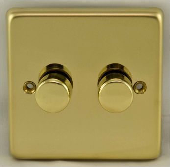Eurolite PB2D400 Metal Polished Brass Incandescent Dimmer Switch 2 Gang