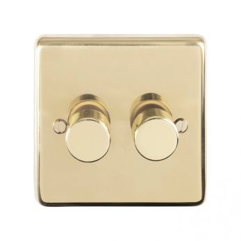 Eurolite PB2DLED Metal Polished Brass Dimmer Switch 2 Gang