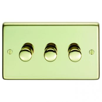 Eurolite PB3D400 Metal Polished Brass Incandescent Dimmer Switch 3 Gang