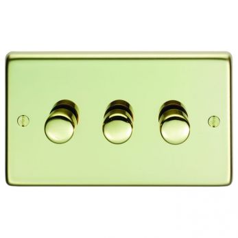 Eurolite PB3DLED Metal Polished Brass Dimmer Switch 3 Gang