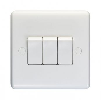 Eurolite Enhance White Plastic 10A 3 Gang 2 Way Switch - PL3032
