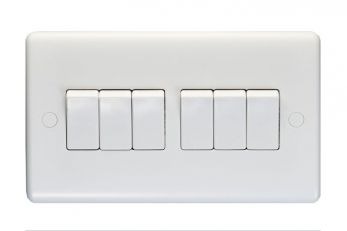 Eurolite Enhance White Plastic 10A 6 Gang 2 Way Switch - PL3062