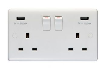 White 3.1A USB Double Socket | 13A | USB-A | Enhance White Plastic range by Eurolite - PL4620