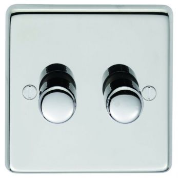 Eurolite PSS2D400 Metal Polished Stainless Steel Incandescent Dimmer Switch 2 Gang