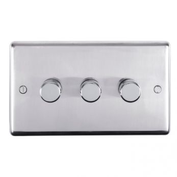 Eurolite PSS3DLED Metal Polished Stainless Steel Dimmer Switch 3 Gang