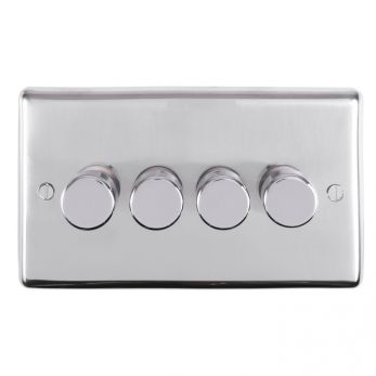Eurolite PSS4D400 Metal Polished Stainless Steel Incandescent Dimmer Switch 4 Gang