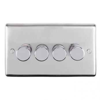 Eurolite PSS4DLED Metal Polished Stainless Steel Dimmer Switch 4 Gang