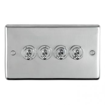Polished Silver 4 Gang Toggle Switch, Matching Inserts and Switches | 2 Way, 10A | Stainless Steel range by Eurolite - PSST4SW