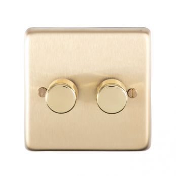 Eurolite SB2D400 Metal Satin Brass Incandescent Dimmer Switch 2 Gang