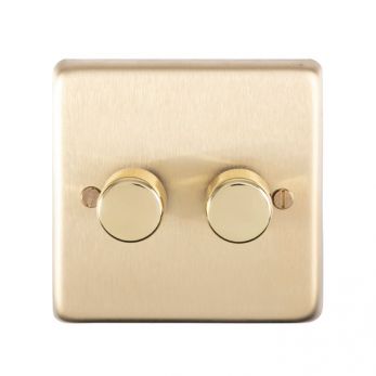 Eurolite SB2DLED Metal Satin Brass Dimmer Switch 2 Gang