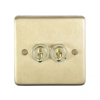 Satin Brass Double Toggle Switch, Matching Inserts and Switches | 2 Way, 10A | Stainless Steel range by Eurolite - SBT2SW