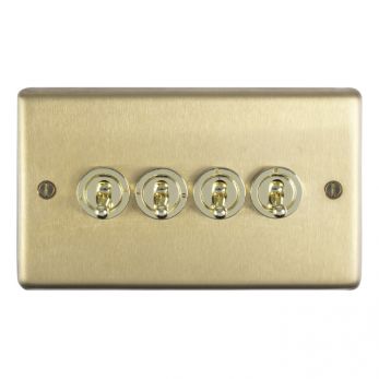 Satin Brass 4 Gang Toggle Switch, Matching Inserts and Switches | 2 Way, 10A | Stainless Steel range by Eurolite - SBT4SW