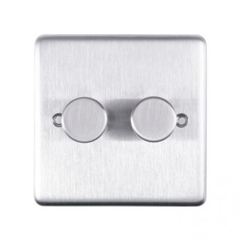 Eurolite SSS2DLED Metal Satin Stainless Steel Dimmer Switch 2 Gang
