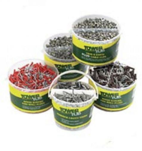 8x1&frac12; Countersunk Woodscrews & Red Wallplugs Tub, 500pcs Each