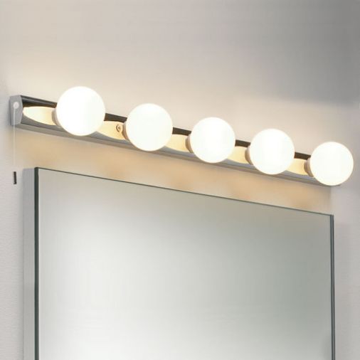 Cabaret 5 Wall Light, Polished Chrome, White Opal Glass, G9, IP44, Pull-Cord Switch, 65x700x90mm