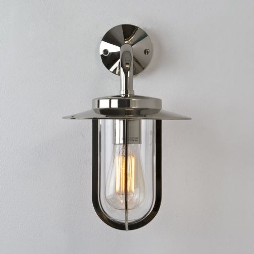 Montparnasse 0484 Exterior Wall Light, Polished Nickel, Clear Glass, 60W E27 GLS, IP44, Dimmable, 330x205x240mm
