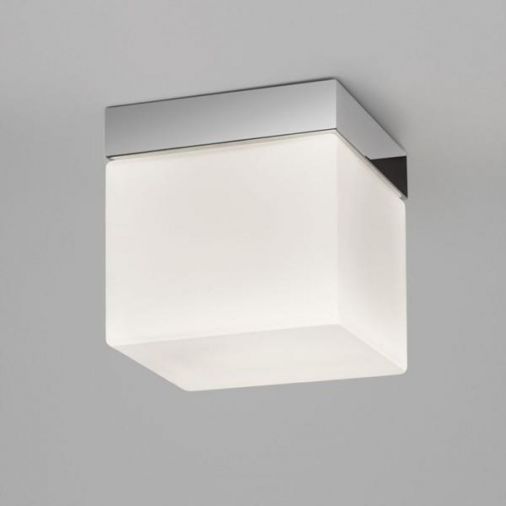 Square 7095 Bathroom Ceiling Light, Polished Chrome Finish, White Opal Glass Diffuser, 60W E27 GLS Lamp (Not Included), IP44 Rated, Suitable for Bathr