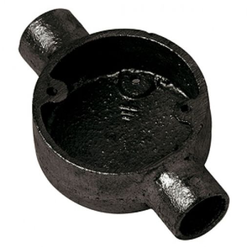 25mm Black Enamel Circular Through Conduit Box (2 Way)