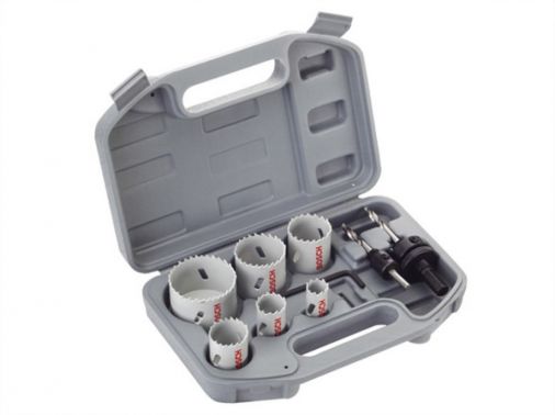 9 Piece Electricians Holesaw Kit, Flat Bits, 6 Holesaws, 2 Adapters, Spanner