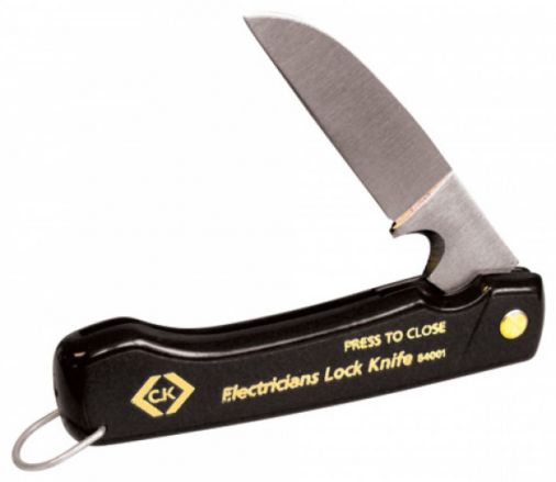 High Carbon Steel Electrician's Knife, Locking, Wire Stripping Notch