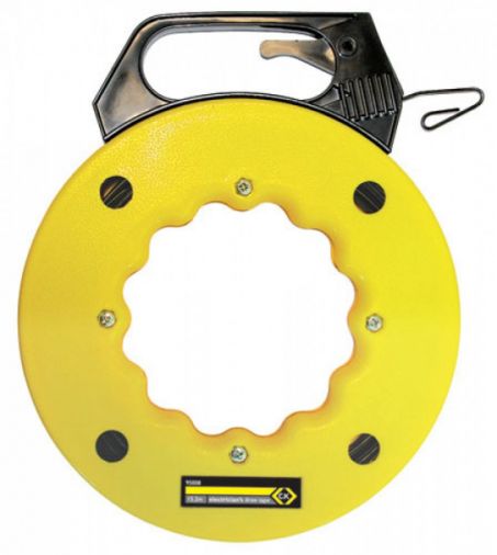 50ft Electrician's Draw Tape Cassette, Flexible Spring Steel, Heavy Duty Dispenser, Braking System