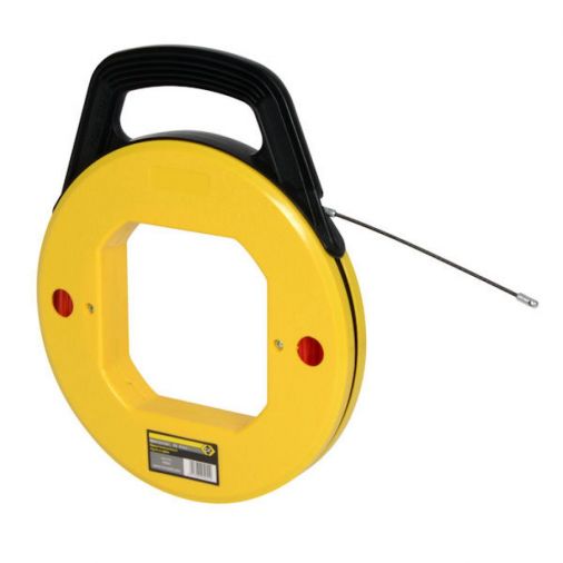 15m Nylon Draw Tape, Low Friction, Flexible Head, Red, Plastic Casing, Non-Conductive