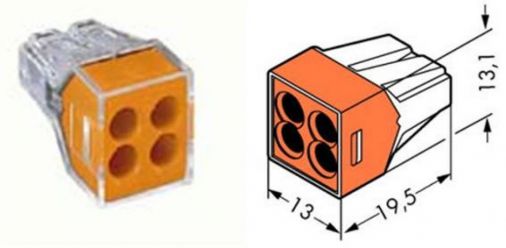 Orange 4 Pole Push Wire Cable Connector, 1.5-2.5mm2, 16-14AWG, 24A, Pack of 20