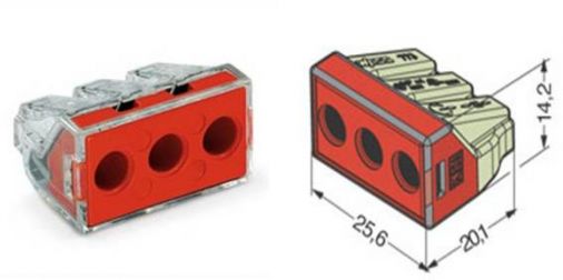 3 Pole Push Wire Cable Connector, 2.5-6mm2, 14-10AWG, Red, Pack of 10