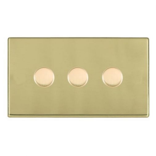 Hamilton 71C3X40 Polished Brass 3 Gang 400W 2 Way Push On/Off Resitive Dimmer, Slim Plate, Double Size, 35mm Depth