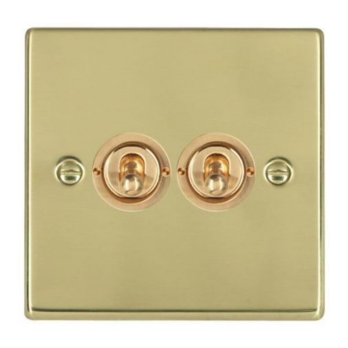 Hamilton 71T22 2 Gang 20AX 2 Way Toggle Switch, Polished Brass Finish, Slim Plate, 35mm Depth