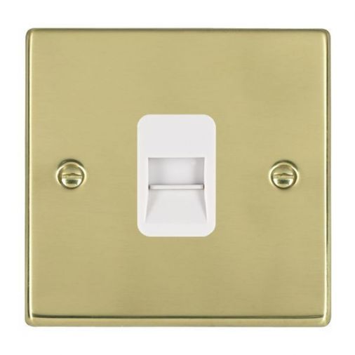 Hamilton 71TCMW Polished Brass 1 Gang Telephone Master Socket, White Plastic Inserts, 25mm Depth, Slim Plate, Screwed