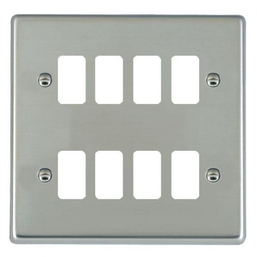 Hamilton 738GP 8 Gang Aperture Grid Fix Plate, Bright Stainless, Slim Profile, 146 x 146mm, Screwed
