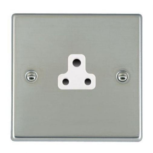 Hamilton 73US2W Bright Stainless 1 Gang 2A Unswitched Socket, White Plastic Inserts, White Surrounds, 35mm Depth, Slim Plate
