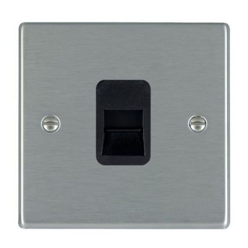 74TCSB - Hamilton 1 Gang Telephone Slave Socket, Black Inserts, Satin Stainless, Slim, 25mm
